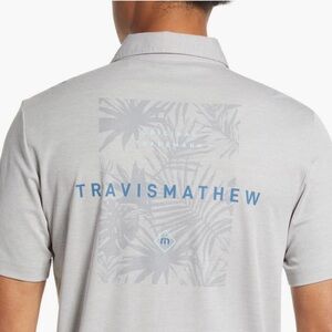 Travis Mathew Light Gray Cotton Blend Golf Polo with Blue Accents